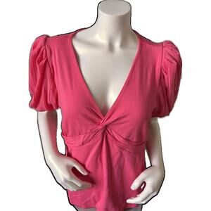 NWOT Stylish Pink‎ Puff Short Sleeve V-Neck Top by Violets & Roses - XL